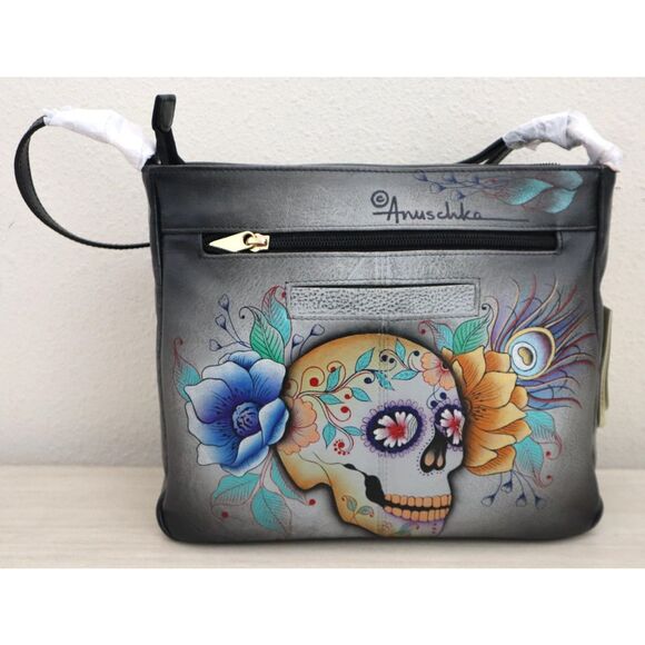 Anuschka 7207-CDA Women's Sugar Skulls Hand-Painted Leather Crossbody Bag - Picture 2 of 7